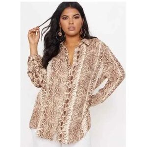 Brown and white snake print blouse size 10 prettylittlething